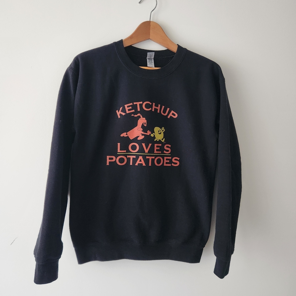 Gildan Women's Black Crew Neck Sweater with Fun Graphic, Size Small